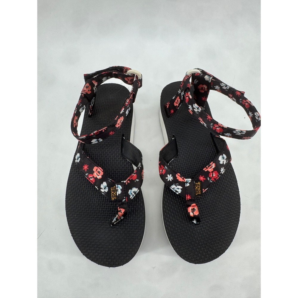 Teva Flatform Universal Floral Sandals Black Red Women 8 Platform 1010155
